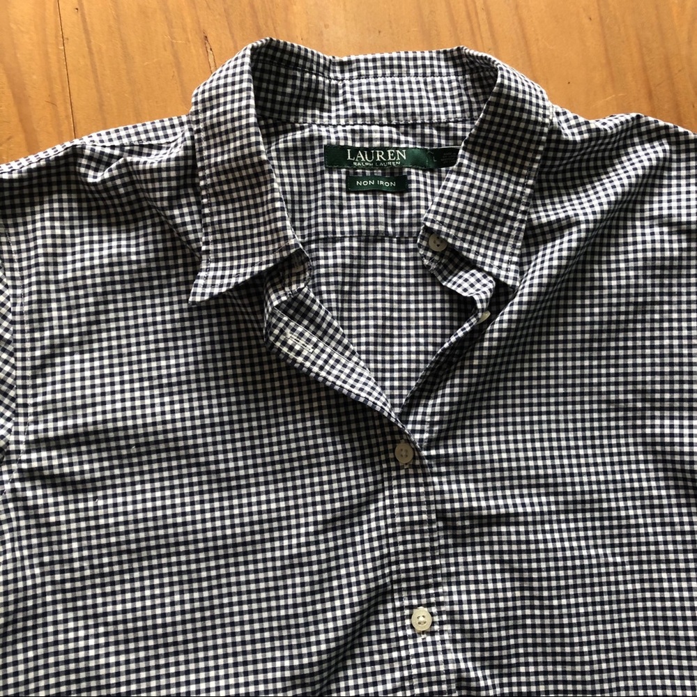 Ralph Lauren Gingham Navy Button Down Blouse